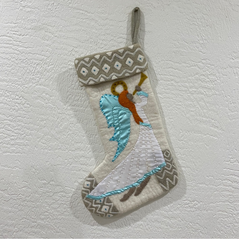 NWT Hand Knit Newari 100% Wool Christmas angel singing Stocking 20”